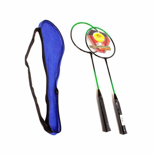 Set of 2 badminton rackets with multicolored Badminton Racket flyer