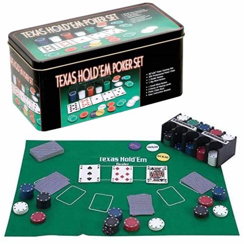 Texas Holdem Poker Set 200 chips and playing cards in metal case
