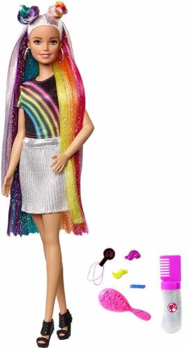 Mattel FXN96 Mattel FXN96 Barbie Doll with Shiny Rainbow Hair and Paint Set