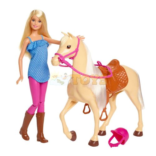 Barbie Doll & Horse Playset, Blonde Hair With Riding Accessories FXH13