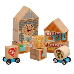   Lucy&Leo LL166 15-piece small wooden building set with 2 cars
