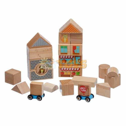 Lucy&Leo LL174 Medium 25 Piece Wooden Construction Set - 2 Cars