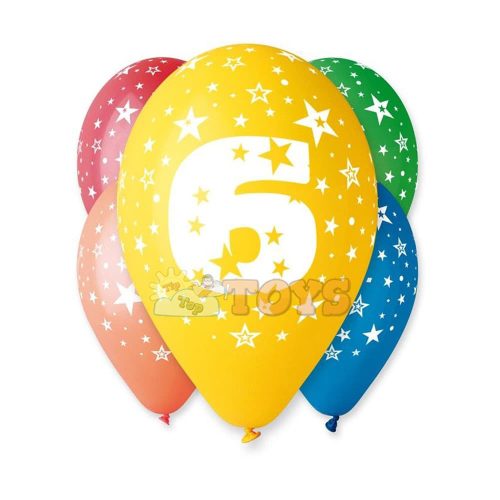 Set of balloons inscribed with the number 6 for birthdays 5pcs 30cm