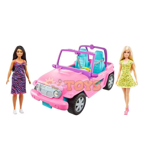 Barbie Pink Jeep Playset with Two GVK02 Dolls - Mattel