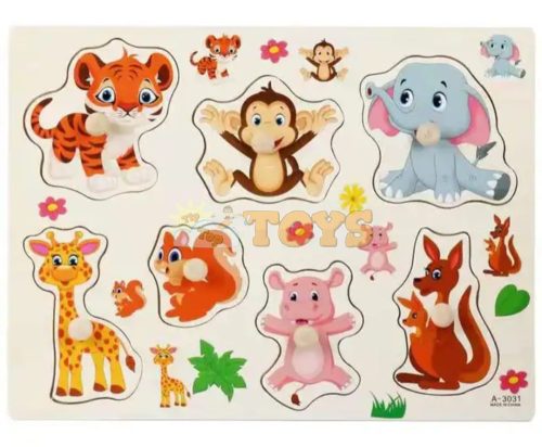 Recessed wooden puzzle Wild animals A-3031 - 7 pieces