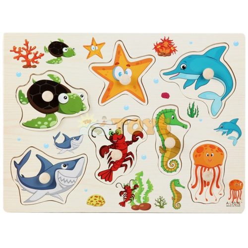 Recessed wooden puzzle Marine animals A-3036 - 7 pieces