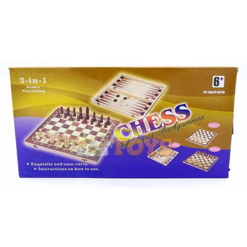 Wooden chess board 3 in 1 large II 34x34 cm Set of chess pieces in box with board
