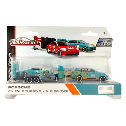 majorette Porsche Cayenne Turbo S + 918 Spyder metallic car