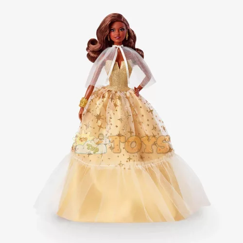 Barbie Signature Holiday 2023 Brunette Doll with Gold Dress HJX05