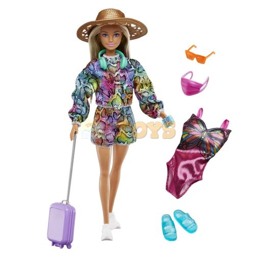 Barbie Holiday Fun Doll (12 Inches), Blonde Highlighted Hair, Travel Tote HGM54