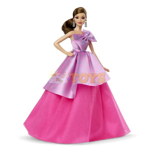 Barbie Signature Birthday Wishes Doll, Collectible Fashion Doll in Satiny, Pink Dress with Wavy Brown Hair JBJ07
