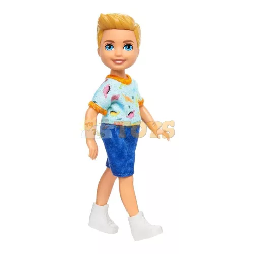 Barbie Chelsea Doll, Small Boy Doll Wearing Removable One-Piece With Dino Print HXM98