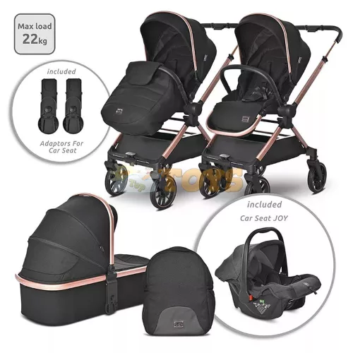 Lorelli 3-in-1 Baby Stroller, Reya, Reversible Handle, Up to 22 kg, Jasper Black