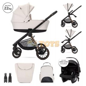   Lorelli 3-in-1 Baby Stroller Bianca, individual bassinet / carrycot, included Aria Luxe car seat, aluminum frame, up to 22 kg, Beige Latte