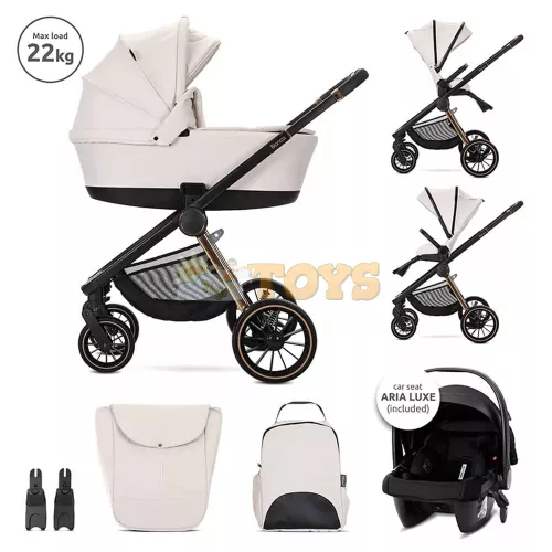 Lorelli 3-in-1 Baby Stroller Bianca, individual bassinet / carrycot, included Aria Luxe car seat, aluminum frame, up to 22 kg, Beige Latte