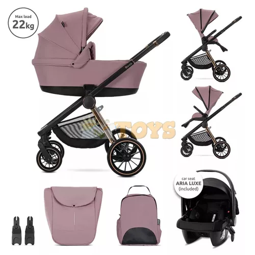 Lorelli Bianca 3-in-1 Baby Stroller, individual bassinet / carrycot, included Aria Luxe car seat, aluminum frame, up to 22 kg, Pink