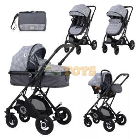   Lorelli Sena 3-in-1 Baby Stroller, convertible carrycot, included car seat, aluminum frame, Grey Squared