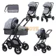 Lorelli Sena 3-in-1 Baby Stroller, convertible carrycot, included car seat, aluminum frame, Grey Squared