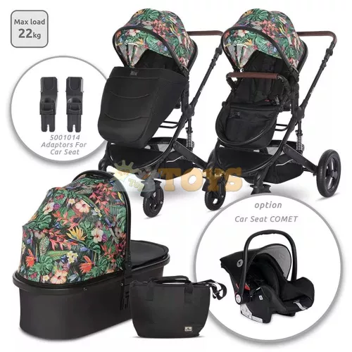 Lorelli Boston 2-in-1 Baby Stroller, separate carrycot, aluminum frame, optional car seat, Tropical Flowers