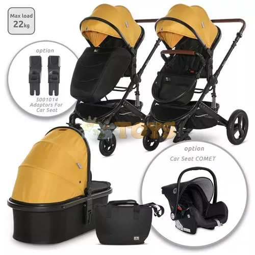 Lorelli Boston 2-in-1 Baby Stroller, separate carrycot, aluminum frame, optional car seat, Lemon Curry