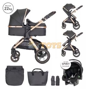   Lorelli Viola 3-in-1 Baby Stroller, included Spirit car seat, transformable, reversible seat, Black
