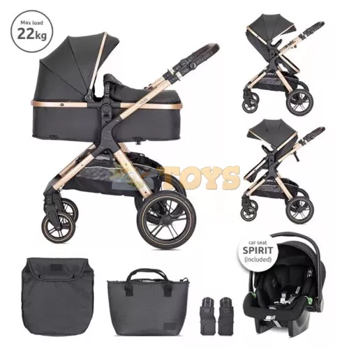 Lorelli Viola 3-in-1 Baby Stroller, included Spirit car seat, transformable, reversible seat, Black